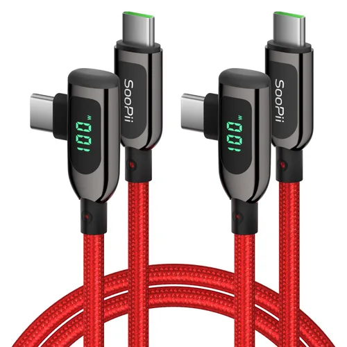 Vista 11 de SOOPII 100W Cable USB C a USB C de Ángulo Recto, Cable de Aleación de Zinc de 1 Pie de Tipo-C Trenzado de Nylon con Pantalla LED para iPad