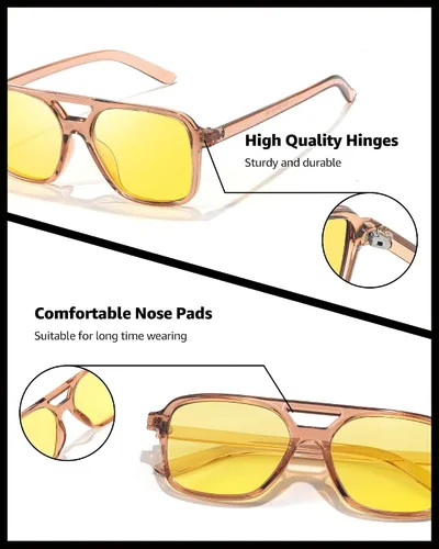 Vista 3 de LVIOE Lentes polarizados de visión nocturna para hombres y mujeres, cuadrados, estilo aviador, conducción nocturna, retro, vintage, 70s, lente