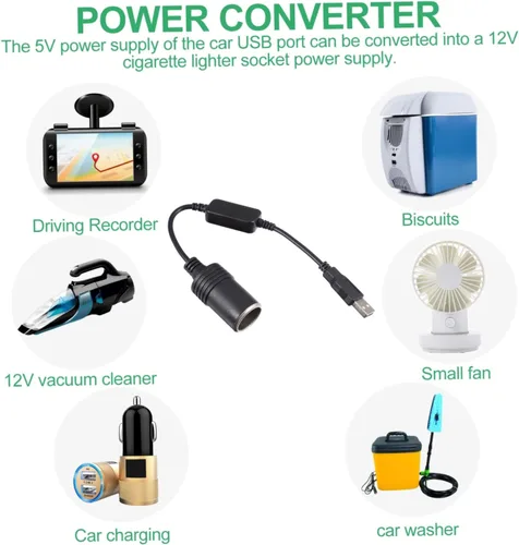 Vista 3 de SHOWERORO Adaptador convertidor de enchufe USB a encendedor con circuito de impulso de 11.81 pulgadas, cable de 12 V, fuente de alimentación