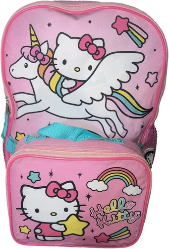 Vista 3 de Accessory Innovations Hello Kitty Mochila de tamaño completo de 16 pulgadas con lonchera desmontable