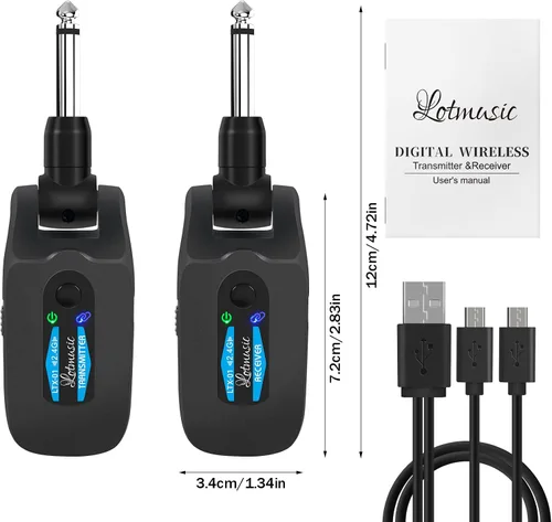 Vista 7 de Sistema de guitarra inalámbrica de 2.4 GHZ, receptor transmisor de guitarra digital inalámbrico recargable con 4 canales y más de 10 horas de Azul