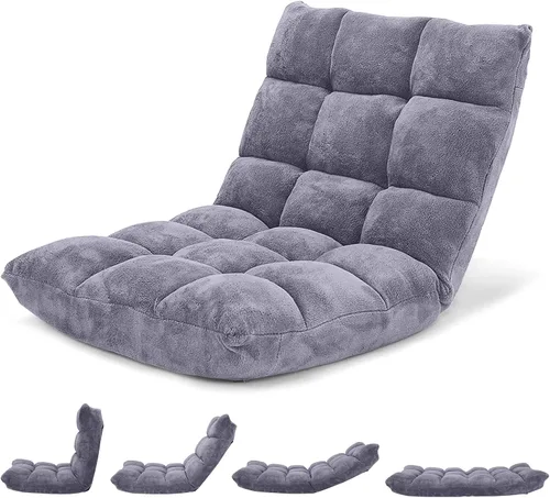Vista 24 de Giantex Silla plegable de suelo con soporte para el respaldo, 14 posiciones ajustables, cama acolchada, sillón reclinable, sillas de video para Negro
