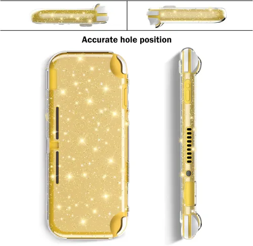 Vista 5 de DLseego Funda protectora con purpurina dorada para Switch Lite, cubierta de TPU suave de cristal transparente con absorción de golpes y diseño