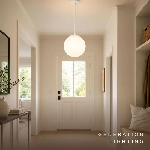 Vista 3 de Generation Lighting Leo - Colgante de globo colgante mediano de 1 luz en Blanco