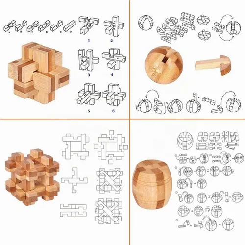 Vista 2 de Rompecabezas de rompecabezas de 20 piezas, juego de enclavamiento, prueba de coeficiente intelectual, juguete de madera, desbloqueo 3D, rompecabezas