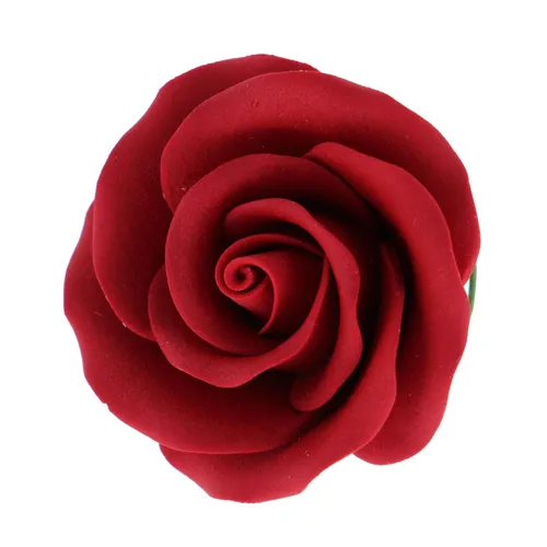 Vista 7 de Rosas de azúcar (12 unidades, grandes de 2 pulgadas) – Flores de goma de mascar con alambre con cáliz, rosas rojas para decoración de pasteles, por