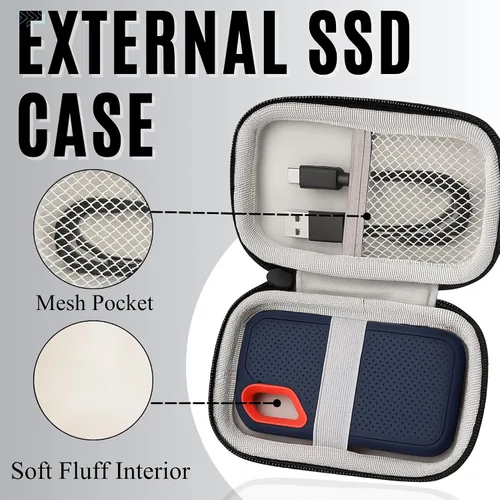 Vista 2 de Funda rígida compatible con SanDisk Extreme Pro/SanDisk Extreme Portable External SSD 500GB 1TB 2TB - Funda protectora pequeña