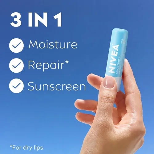 Vista 2 de NIVEA Smoothness Lip Care - Bálsamo labial protector solar con SPF 15 de amplio espectro, manteca de karité, aceites nutritivos y vitamina C y E