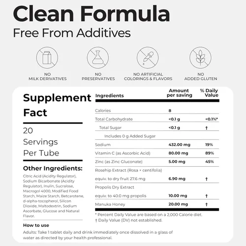 Vista 6 de Inmunidad Plus 5 en 1 - Suplemento inmunológico y antioxidante - Vitamina C, zinc, miel de manuka, rosa mosqueta y propóleos - Sabor natural