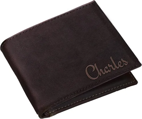 Vista 10 de Cartera personalizada para hombre, billetera de cuero genuino, carteras personalizadas para hombre, marido, papá, novio, novio, regalo para Marrón