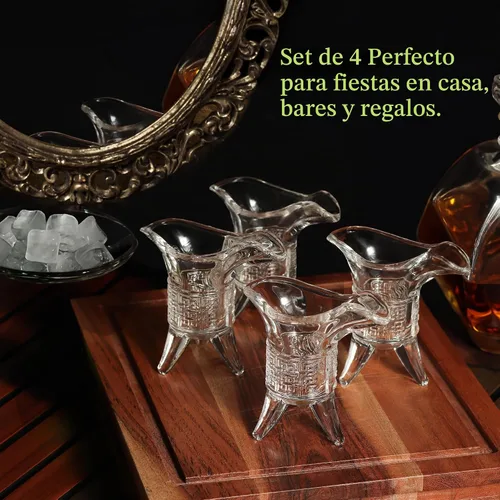 Vista 7 de QUAFFER Soju - Vasos de chupito de tequila (juego de 4) – Vaso de chupito estilo emperador retro – Soju Whisky Tequila Baijiu – Perfecto