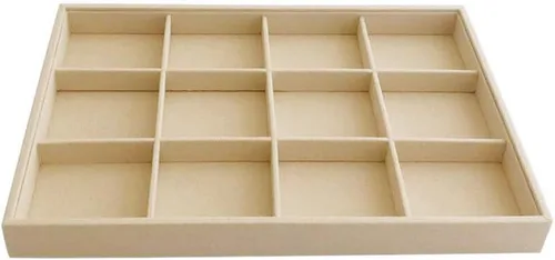 Vista 4 de Bandeja organizadora grande apilable de terciopelo suave beige claro para el hogar (12 rejillas)