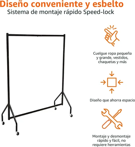 Vista 3 de Amazon Basics Perchero enrollable resistente, para ropa colgante, organizador y almacenamiento, 1,21 x 1,52 m - Negro
