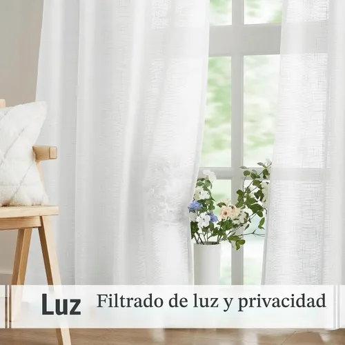 Vista 3 de FMFUNCTEX – Cortinas de lino semitransparentes blancas para dormitorio y sala de estar, paneles de cortina de 160 cm de largo, cortinas de lino