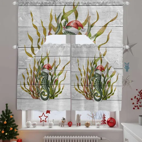 Vista 8 de Cortinas de cocina con festón de Navidad, cenefa con bolsillo para barra, paneles de cortina para dormitorio, sala de estar, baño, cafetería