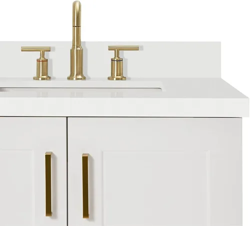 Vista 13 de ARIEL Taylor - Lavabo de baño individual de 43 pulgadas en blanco, parte superior de cuarzo con borde de 1.5 pulgadas, madera maciza, fregadero