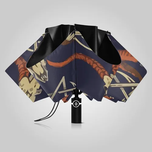 Vista 2 de UV Blocking Automatic Open Umbrella Satan-baphomet-sheep-head-demon Portable Travel Folding Umbrellas with Cover Bag