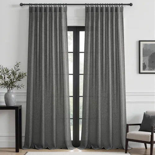 Vista 9 de Cortinas translúcidas de lino beige blanco de 84 pulgadas de largo, 2 paneles, cortinas modernas con filtrado de luz y privacidad, riel de techo