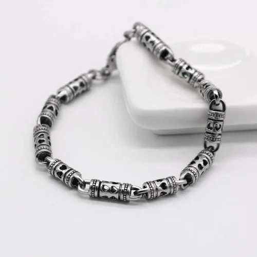 Vista 5 de Vintage Men 100% 925 Pulsera de plata esterlina punk hip-hop masculino sólido plata pura 7-8 pulgadas cadena mano catenaria joyería