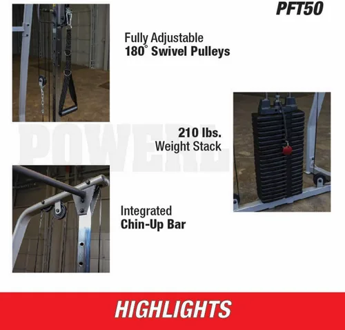 Vista 5 de Powerline (PFT50) Entrenador funcional por Body-Solid - Equipo compacto de gimnasio de doble polea con pila de peso de 210 libras, poleas giratorias