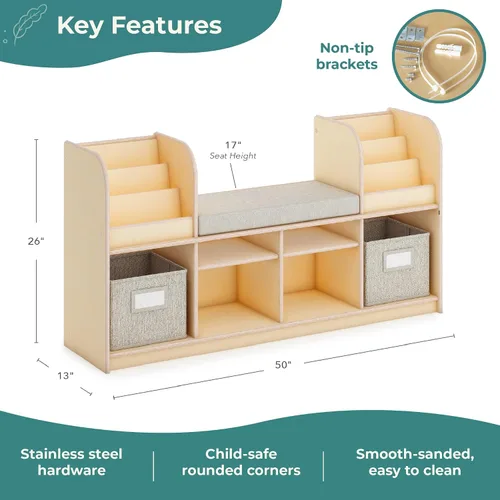 Vista 2 de Guidecraft EdQ - Rincón de lectura - Natural: estantería multiusos de madera y organizador de juguetes; muebles de madera contrachapada de abedul