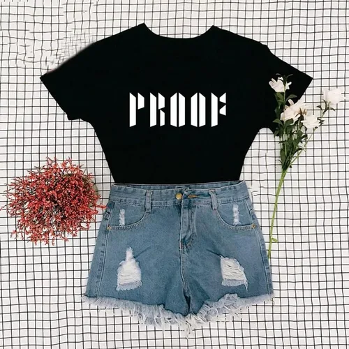 Vista 2 de Tshirts for Bangtan Boys Proof Letter Printed Short Sleeve Black T-Shirt for Korean POP Merchandise