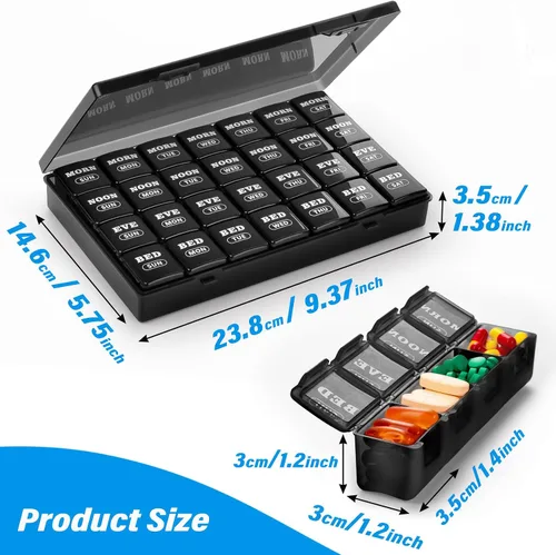 Vista 3 de Pastillero semanal grande XL 4 veces al día, pastilleros y organizador de 7 días AM PM, compartimentos grandes, pastillero, organizador mensual