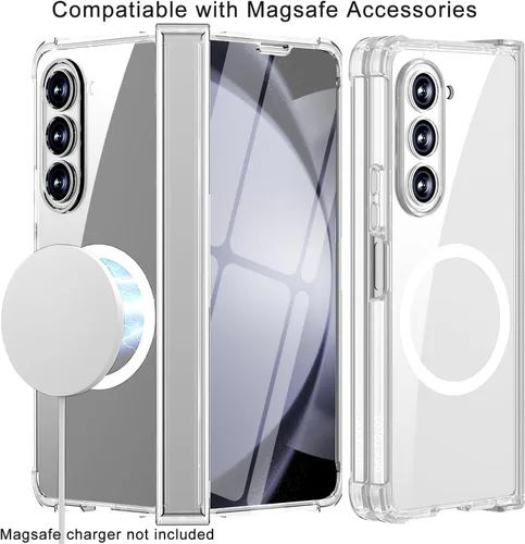 Vista 3 de Funda magnética transparente para Samsung Galaxy Z Fold 5 con protección de bisagra [protector de pantalla integrado] [compatible con MagSafe] 2
