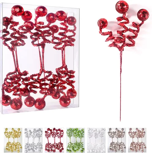 Vista 9 de Juego de 6 adornos de Navidad verdes, tubo con lentejuelas y esferas, decoración de Navidad, decoración de árbol de Navidad, decoración perfecta