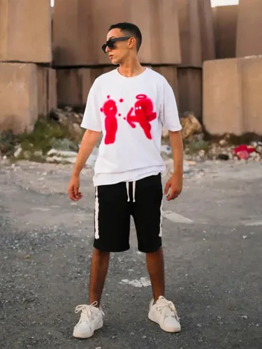 Vista 3 de Vamtac Camisas gráficas vintage para hombre, camisetas de gran tamaño, diseño de flecha, grunge, media manga, Y2K, Boxy Baggy, camisetas para hombre