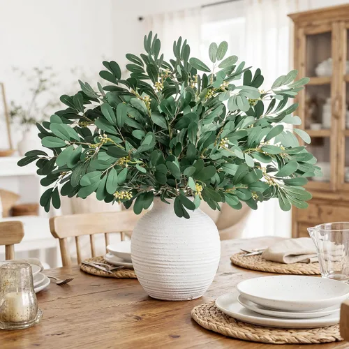 Vista 12 de Plantas artificiales de eucalipto, tallos de hojas de ficus artificiales para jarrón, hojas falsas y ramas verdes, ruscus italiano artificial