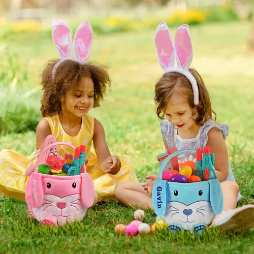 Vista 38 de Cesta de Pascua personalizada para niños, conejo rosa 019B-Rosa