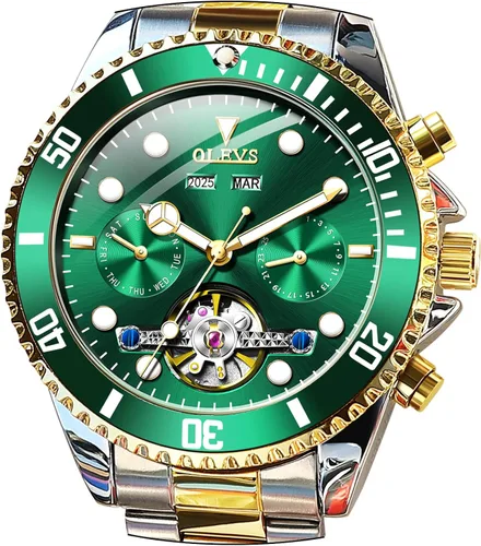 Vista 8 de OLEVS Reloj de pulsera mecánico automático Tourbillon esqueleto impermeable luminoso con fecha para hombre