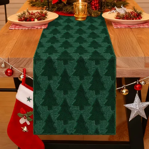 Vista 10 de Nialnant Caminos de mesa de Navidad, decoraciones de mesa de invierno de Navidad con bolas de Navidad, flores de nochebuena, camino de mesa