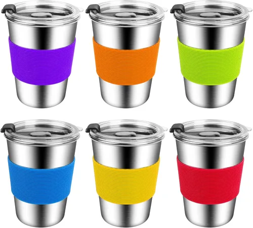 Vista 9 de ShineMe Vasos para niños con pajitas y tapas, 12 onzas, a prueba de derrames, con mangas, vaso de agua reutilizable para bebidas frías y calientes