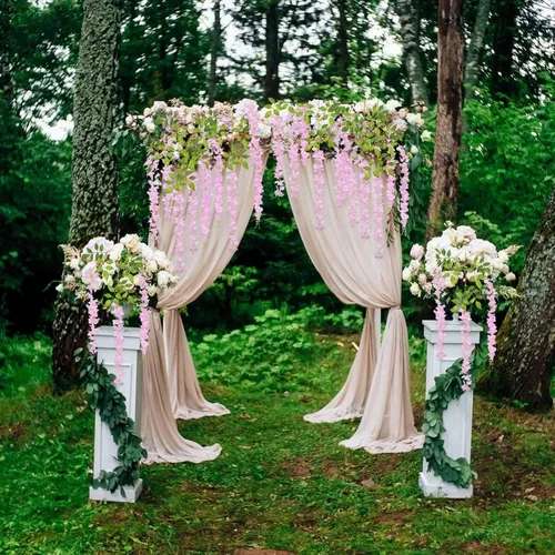 Vista 6 de Paquete de 12 flores colgantes de glicina rosa, flores colgantes falsas de 3.44 pies, guirnalda de glicina artificial para decoración de boda, telón
