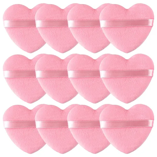 Vista 26 de 12 piezas de polvo en forma de corazón, soplo cosmético para cara, lavable, reutilizable, suave, esponja en polvo, esponja de maquillaje