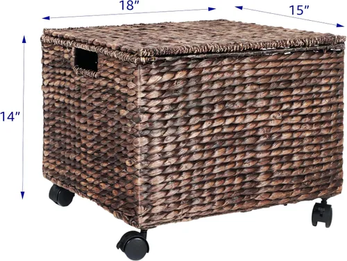 Vista 2 de Trademark Innovations Caja de archivo con ruedas de mimbre para colgar, cesta de almacenamiento de jacinto de agua (marrón oscuro)
