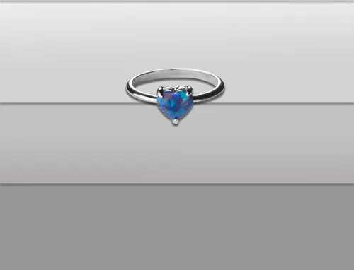 Vista 3 de Anillo de plata esterlina S925 con forma de corazón de ópalo creado en laboratorio, tamaño 5 a 10 para mujer