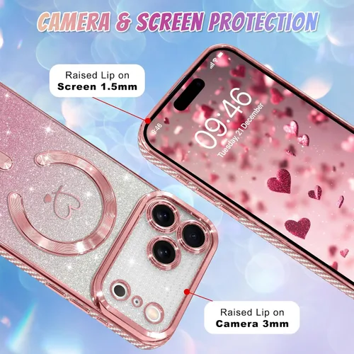 Vista 4 de Bonoma Compatible con iPhone 17 Pro Case 2025 Heart Glitter - Rosa