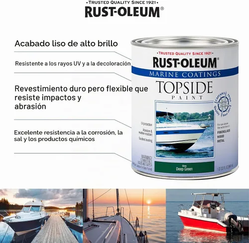Vista 3 de Rust-Oleum 207005 Pintura para cubierta marina Marine Coatings, cuarto de galón, color gris acorazado Acabado marino duradero, fibra de vidrio