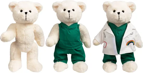 Vista 5 de HollyHOME Oso de Peluche Doctor Oso de Peluche en Batas y Bata Blanca Regalos para Médicos Estudiantes y Niños 16 Pulgadas, Crema