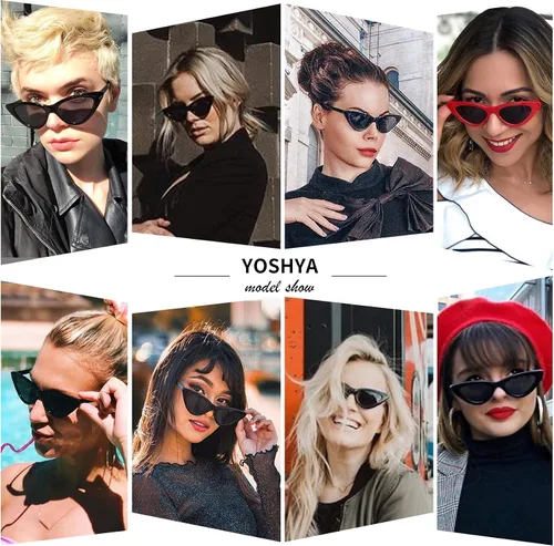 Vista 6 de Lentes de sol retro para mujer, con marco de plástico y diseño con estilo ojo de gato YOSHYA