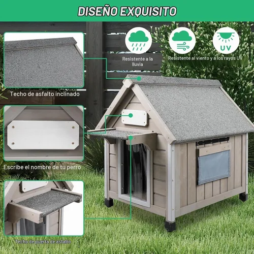 Vista 4 de PetsCosset Casa para perros al aire libre de 20.5 pulgadas de largo con techo de asfalto impermeable para perros pequeños a medianos, perrera grande