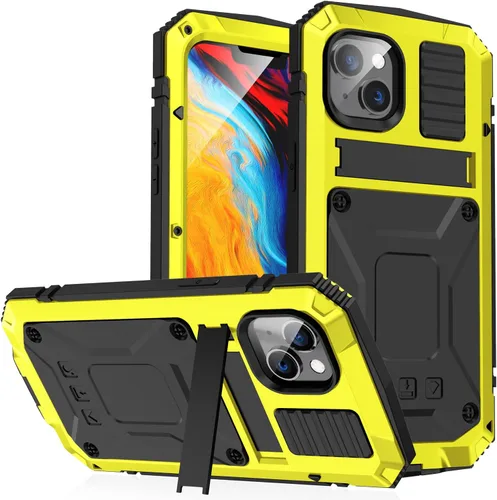 Vista 12 de Funda de metal para iPhone 14 de aluminio de grado militar con protector de pantalla de soporte de metal, a prueba de caídas, a prueba de golpes