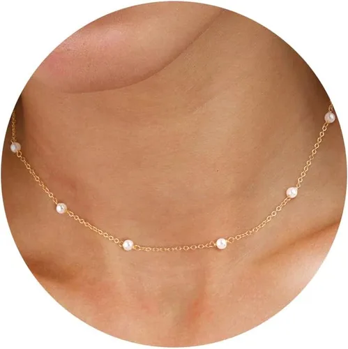 Vista 10 de CHESKY Collar con dije de satélite de moda para mujer, chapado en oro de 14 quilates/chapado en plata, gargantilla delicada, collares de cuentas