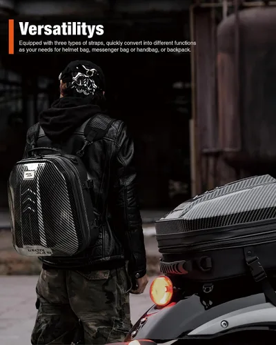 Vista 9 de Grapelet Mochila para motocicleta con carcasa rígida de ABS impermeable, bolsas de equipaje, bolsas para casco con almacenamiento ampliable, 24L-35L