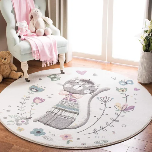 Vista 8 de SAFAVIEH Carousel Kids Collection - Alfombra decorativa de 2 x 3 pies, color marfil y rosa, diseño de gato, no desprende pelusa y de fácil cuidado