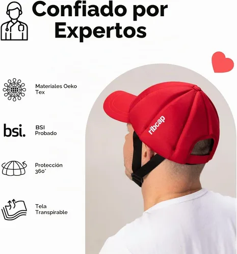 Vista 6 de Ribcap Baseball Cap Red Soft Protective Helmet for Epilepsy & Falls