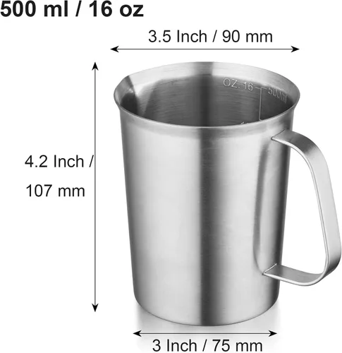 Vista 4 de CURTA Taza medidora de acero inoxidable 18/8 con mango y labio de vertido, 16 oz (2 tazas, 16.9 fl oz)
